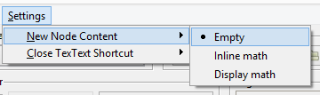 TexText settings menu (new node content)