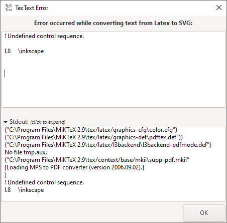 Error dialog with stdout